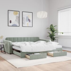 vidaXL daybed med udtræk og skuffer 100x200 cm velour lysegrå