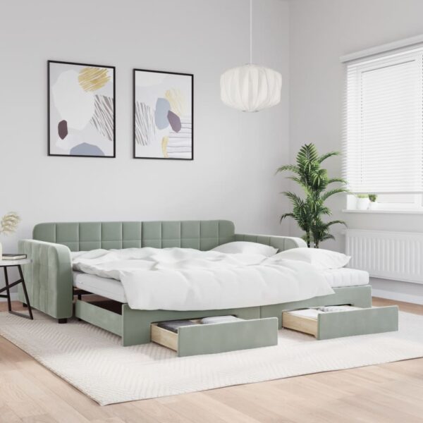 vidaXL daybed med udtræk og skuffer 100x200 cm velour lysegrå