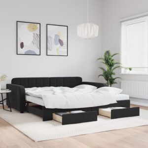 vidaXL daybed med udtræk og skuffer 100x200 cm velour sort