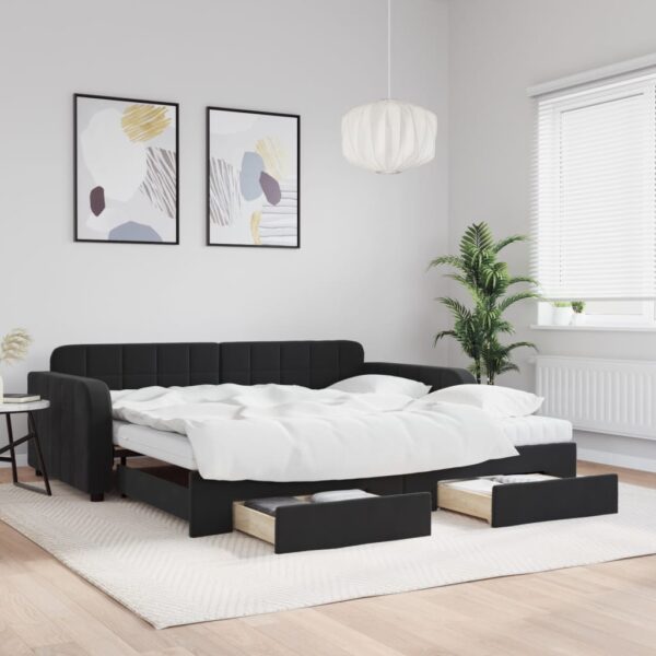 vidaXL daybed med udtræk og skuffer 100x200 cm velour sort