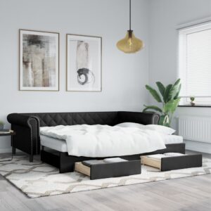 vidaXL daybed med udtræk og skuffer 90x200 cm kunstlæder sort