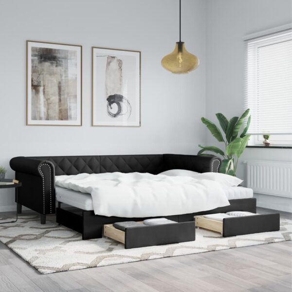 vidaXL daybed med udtræk og skuffer 90x200 cm kunstlæder sort