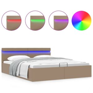 vidaXL hydraulisk opbevaringsseng LED 160x200 cm kunstlæder cappuccino