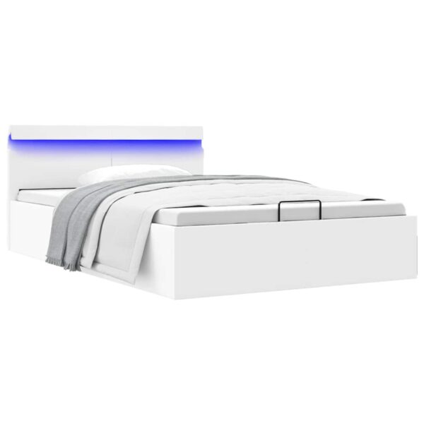 vidaXL hydraulisk opbevaringsseng med LED 120x200 cm kunstlæder hvid