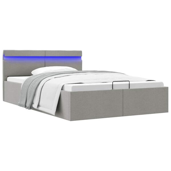 vidaXL hydraulisk opbevaringsseng med LED 120x200 cm stof lysegrå