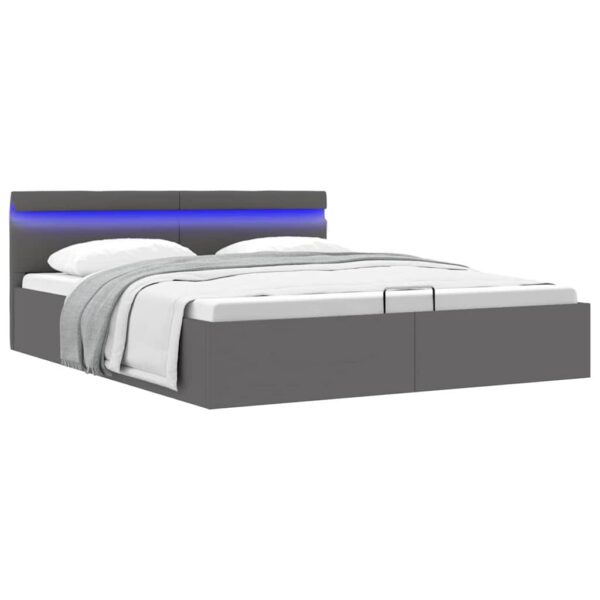 vidaXL hydraulisk opbevaringsseng med LED 160x200 cm kunstlæder grå