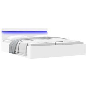vidaXL hydraulisk opbevaringsseng med LED 160x200 cm kunstlæder hvid