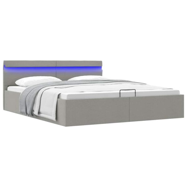 vidaXL hydraulisk opbevaringsseng med LED 160x200 cm stof lysegrå