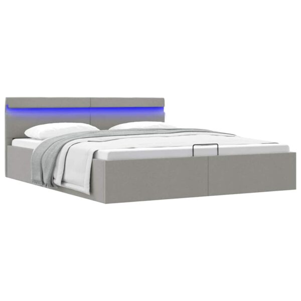 vidaXL hydraulisk opbevaringsseng med LED 180x200 cm stof lysegrå