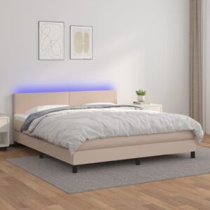 vidaXL kontinentalseng LED-lys 180x200 cm kunstlæder cappuccinofarvet