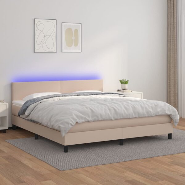 vidaXL kontinentalseng LED-lys 180x200 cm kunstlæder cappuccinofarvet