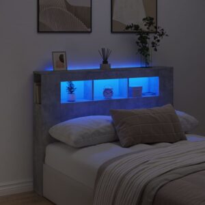 vidaXL sengegavl m. LED-lys 140x18,5x103,5 cm konstrueret træ betongrå