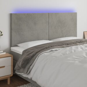vidaXL sengegavl med LED-lys 160x5x118/128 cm fløjl lysegrå