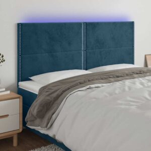 vidaXL sengegavl med LED-lys 160x5x118/128 cm fløjl mørkeblå