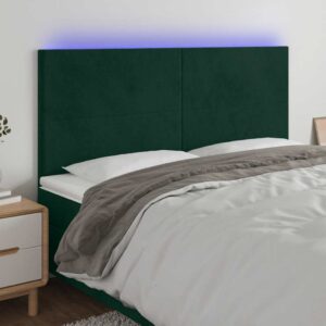 vidaXL sengegavl med LED-lys 160x5x118/128 cm fløjl mørkegrøn