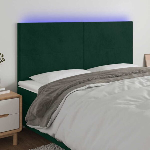 vidaXL sengegavl med LED-lys 160x5x118/128 cm fløjl mørkegrøn