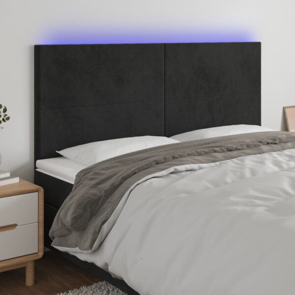 vidaXL sengegavl med LED-lys 160x5x118/128 cm fløjl sort
