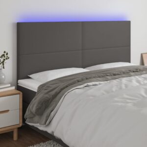vidaXL sengegavl med LED-lys 160x5x118/128 cm kunstlæder grå