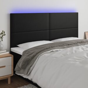 vidaXL sengegavl med LED-lys 160x5x118/128 cm kunstlæder sort