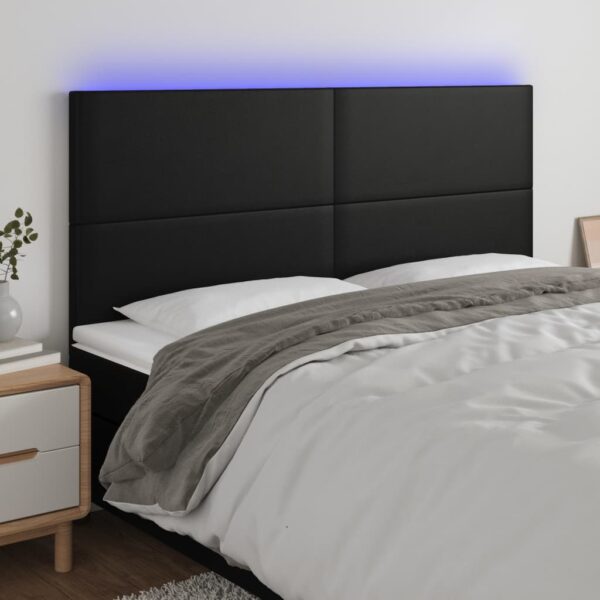 vidaXL sengegavl med LED-lys 160x5x118/128 cm kunstlæder sort