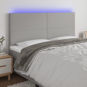 vidaXL sengegavl med LED-lys 160x5x118/128 cm stof lysegrå