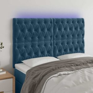 vidaXL sengegavl med LED-lys 160x7x118/128 cm fløjl mørkeblå