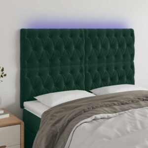 vidaXL sengegavl med LED-lys 160x7x118/128 cm fløjl mørkegrøn