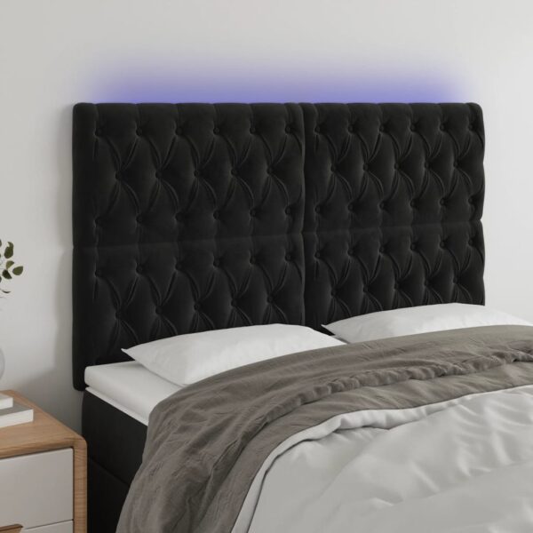 vidaXL sengegavl med LED-lys 160x7x118/128 cm fløjl sort
