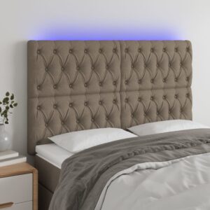 vidaXL sengegavl med LED-lys 160x7x118/128 cm stof gråbrun