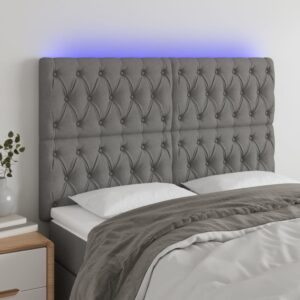 vidaXL sengegavl med LED-lys 160x7x118/128 cm stof mørkegrå