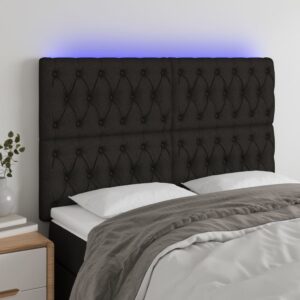 vidaXL sengegavl med LED-lys 160x7x118/128 cm stof sort