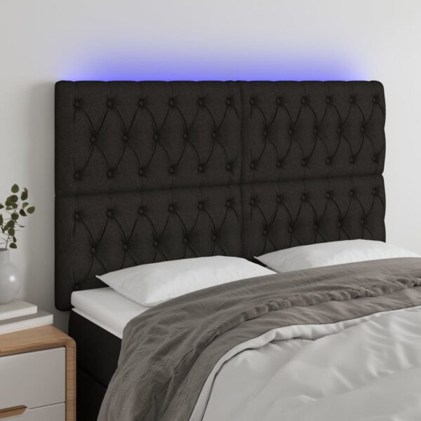 vidaXL sengegavl med LED-lys 160x7x118/128 cm stof sort