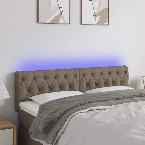 vidaXL sengegavl med LED-lys 160x7x78/88 cm stof gråbrun