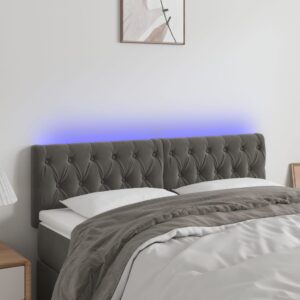 vidaXL sengegavl med LED-lys 160x7x78/88 cm velour mørkegrå