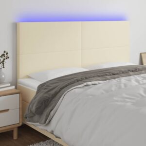 vidaXL sengegavl med LED-lys 180x5x118/128 cm kunstlæder cremefarvet