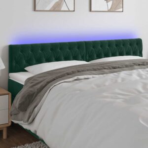 vidaXL sengegavl med LED-lys 180x7x78/88 cm velour mørkegrøn