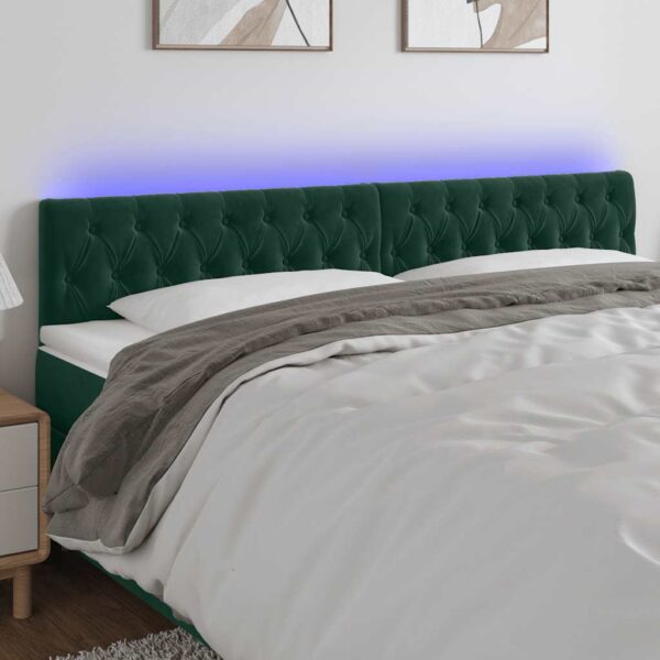 vidaXL sengegavl med LED-lys 180x7x78/88 cm velour mørkegrøn