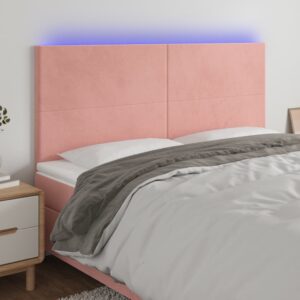 vidaXL sengegavl med LED-lys 200x5x118/128 cm fløjl lyserød