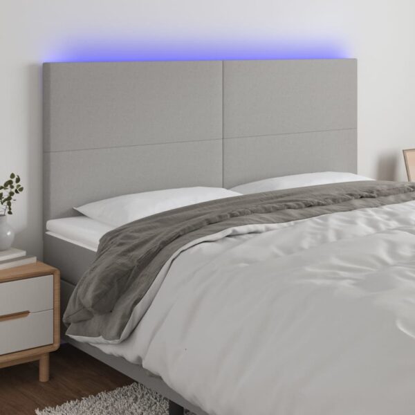 vidaXL sengegavl med LED-lys 200x5x118/128 cm stof lysegrå