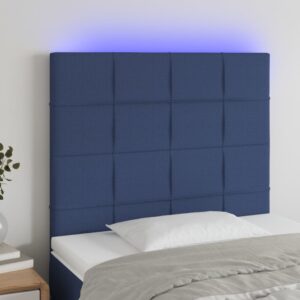 vidaXL sengegavl med LED-lys 90x5x118/128 cm stof blå
