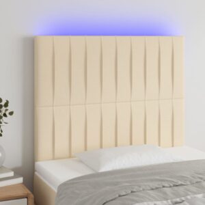 vidaXL sengegavl med LED-lys 90x5x118/128 cm stof cremefarvet