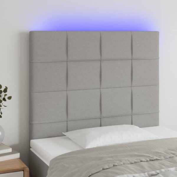 vidaXL sengegavl med LED-lys 90x5x118/128 cm stof lysegrå