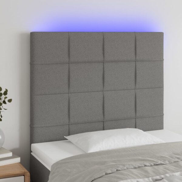 vidaXL sengegavl med LED-lys 90x5x118/128 cm stof mørkegrå
