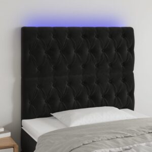 vidaXL sengegavl med LED-lys 90x7x118/128 cm fløjl sort
