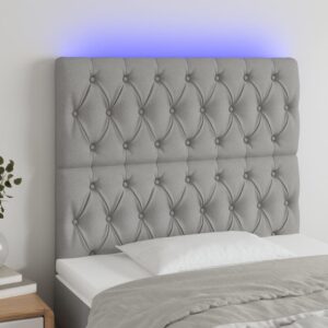 vidaXL sengegavl med LED-lys 90x7x118/128 cm stof lysegrå