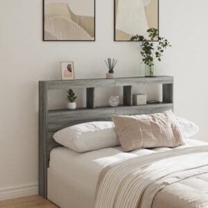 vidaXL sengegavl med opbevaring og LED-lys 140x17x102 cm grå sonoma-eg