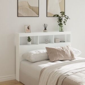vidaXL sengegavl med opbevaring og LED-lys 140x17x102 cm hvid