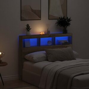 vidaXL sengegavl med opbevaring og LED-lys 140x17x102 cm kunsteg