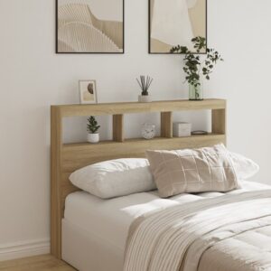 vidaXL sengegavl med opbevaring og LED-lys 140x17x102 cm sonoma-eg