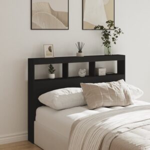 vidaXL sengegavl med opbevaring og LED-lys 140x17x102 cm sort